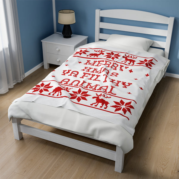 Merry Xmas Ya Filthy Animal - velvety plush blanket 50 x 60 inch